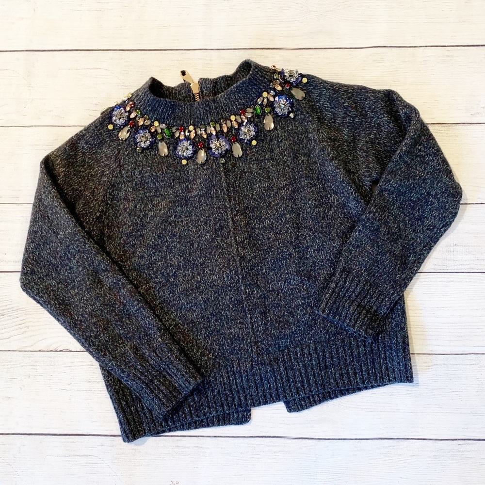 Tara Jarmon Dark Gray Jeweled Crewneck Sweater